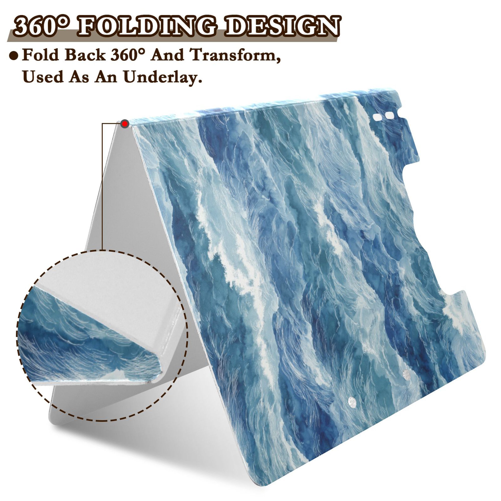 FORMRS A4 Clipboard Folder with Pen Holder Horizontal Foldable School Office Binder, Blue Watercolor Ocean Waves