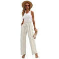 thumbnail image 2 of Women'S Wide Leg Lounge Pants with Pockets High Waisted Adjustable Tie Knot Loose Trousers White XL, 2 of 8