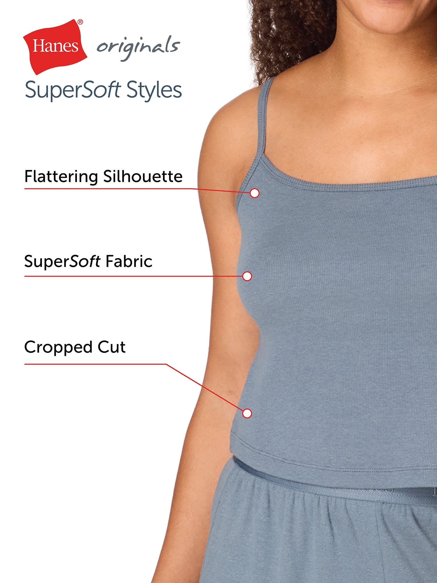 Hanes Originals Women's SuperSoft Comfywear Rib Sleep Crop Cami, Sizes S to 2X