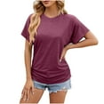 thumbnail image 5 of WREESH Women's Ruched Tunic Tops Fashion Round Neck Short Sleeve Solid Color Loose Blouse Outfit Wine, 5 of 5