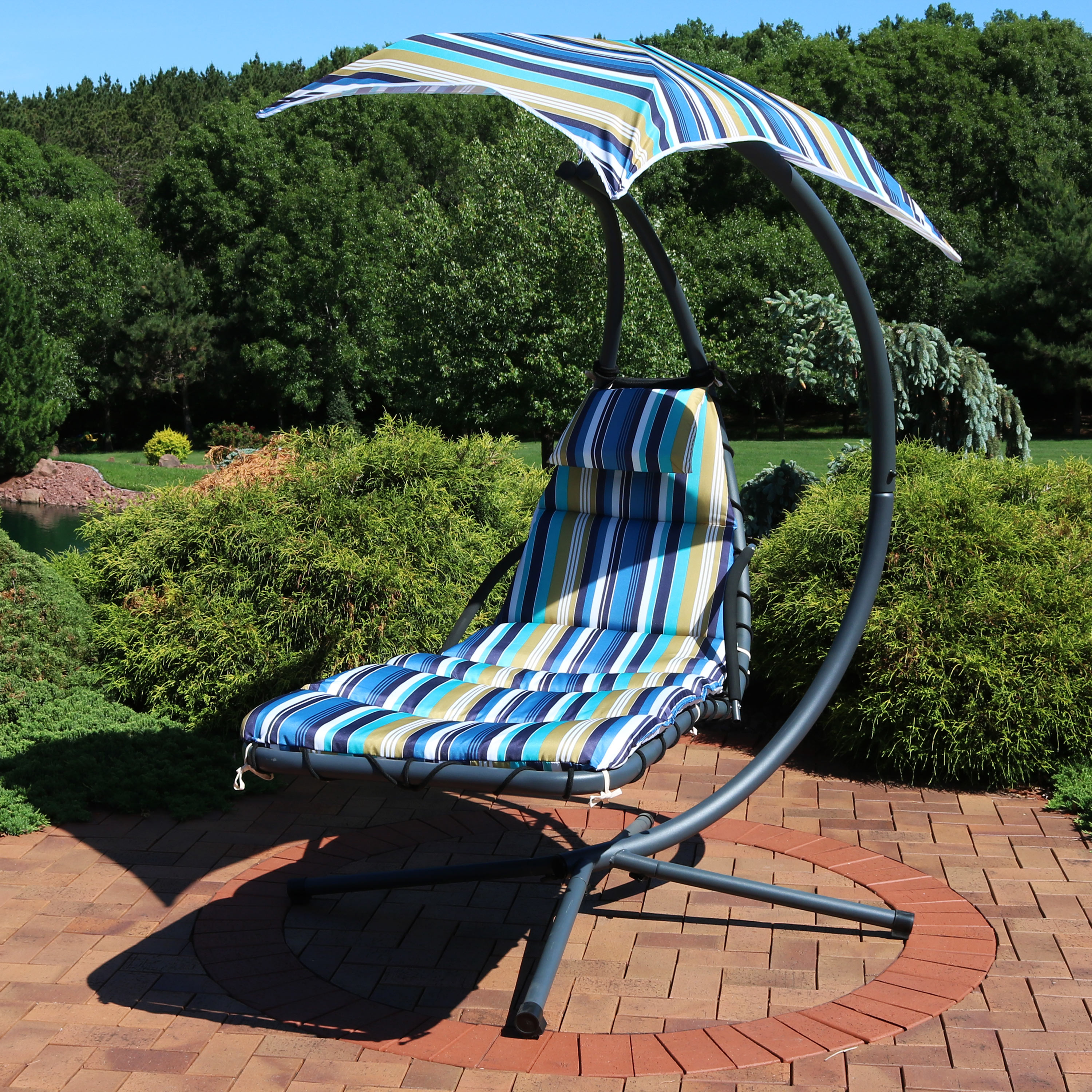 Sunnydaze Lakeview Floating Chaise Lounger Swing Chair and Umbrella