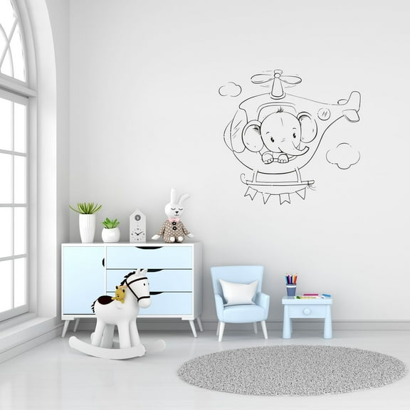 Cute Little Elephant Mini Helicopter Silhouette Helicopter Chopper Helicopter Types Vinyl Wall Art Sticker Decal Home Kid Room Study Room Boys Girls Room Wall Décoration Design Décor Size (24x40 inch)