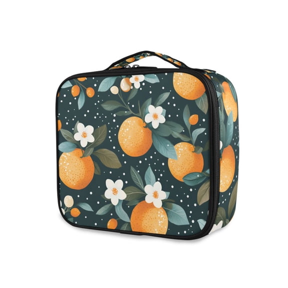 FORMRS Travel Makeup Bag Large Capacity Train Case Cosmetic Organizer with Adjustable Dividers, Green Oranges