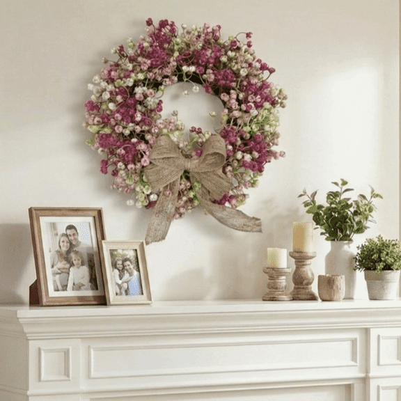 Round Colorful Eucalyptus Wreath Artificial Flower Wreath with Bow Front Door Hanging Decor Handmade Home Garden Decoration
