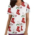 thumbnail image 2 of purcolt Christmas Scrubs for Women, Womens Gnome Elf Print Professional Scrubs Tops Short Sleeve V Neck Nursing Workwear Tunic Working Uniform Medical Blouse with Pockets, 2 of 5