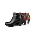 thumbnail image 3 of BLISSFUL STEP Platform Block Heel Buckle Ankle Boots for Women Burgundy 9.5, 3 of 8