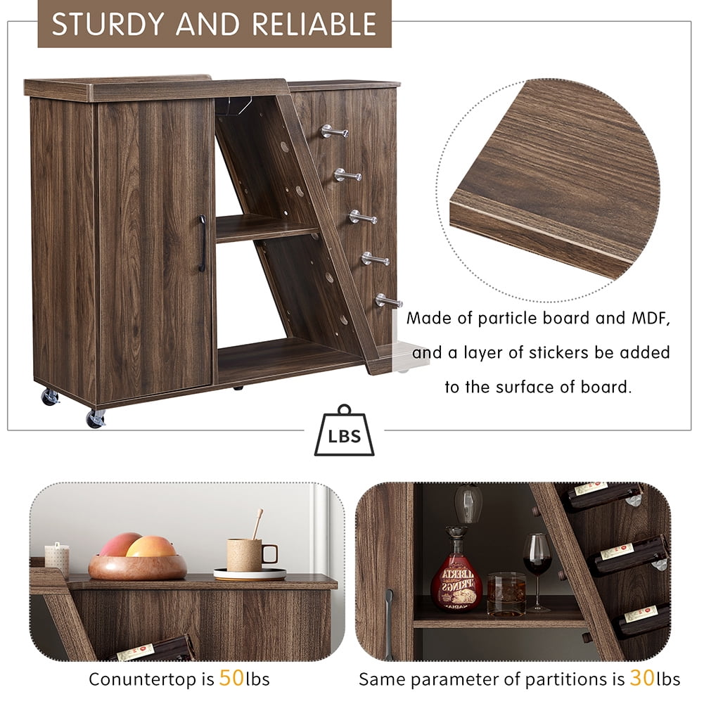 Resenkos Mobile Kitchen Island Cart with 5 Wine Holders & Adjustable Shelf, Rolling Storage Cart for Dining Room, Brown Resenkos Mobile Kitchen Island Cart with 5 Wine Holders & Adjustable Shelf, Rolling Storage Cart for Dining Room, Brown