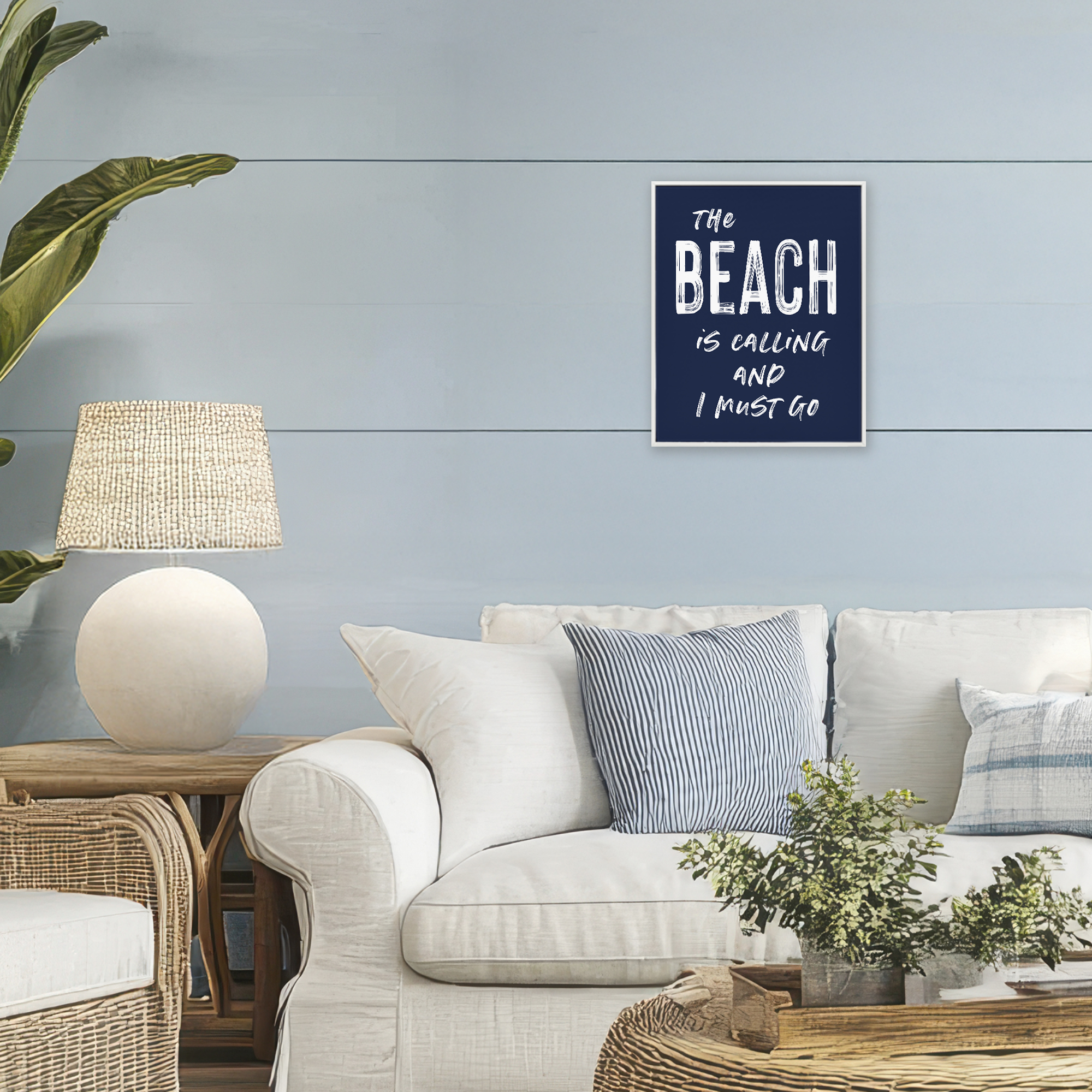 Beach Is Calling Summer Sentiment White Framed Giclee Art, design by Lettered and Lined