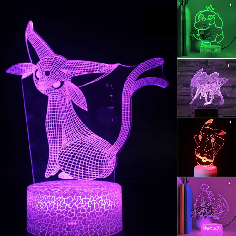 Pokemon 3D Acrylic Crack full color base LED Remote 16 Color Decor Night Light 