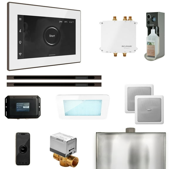Mr Steam Bliss Max Steam Shower Pkg w/iSteamX Control and Linear Steamhead in White OilRubBronze