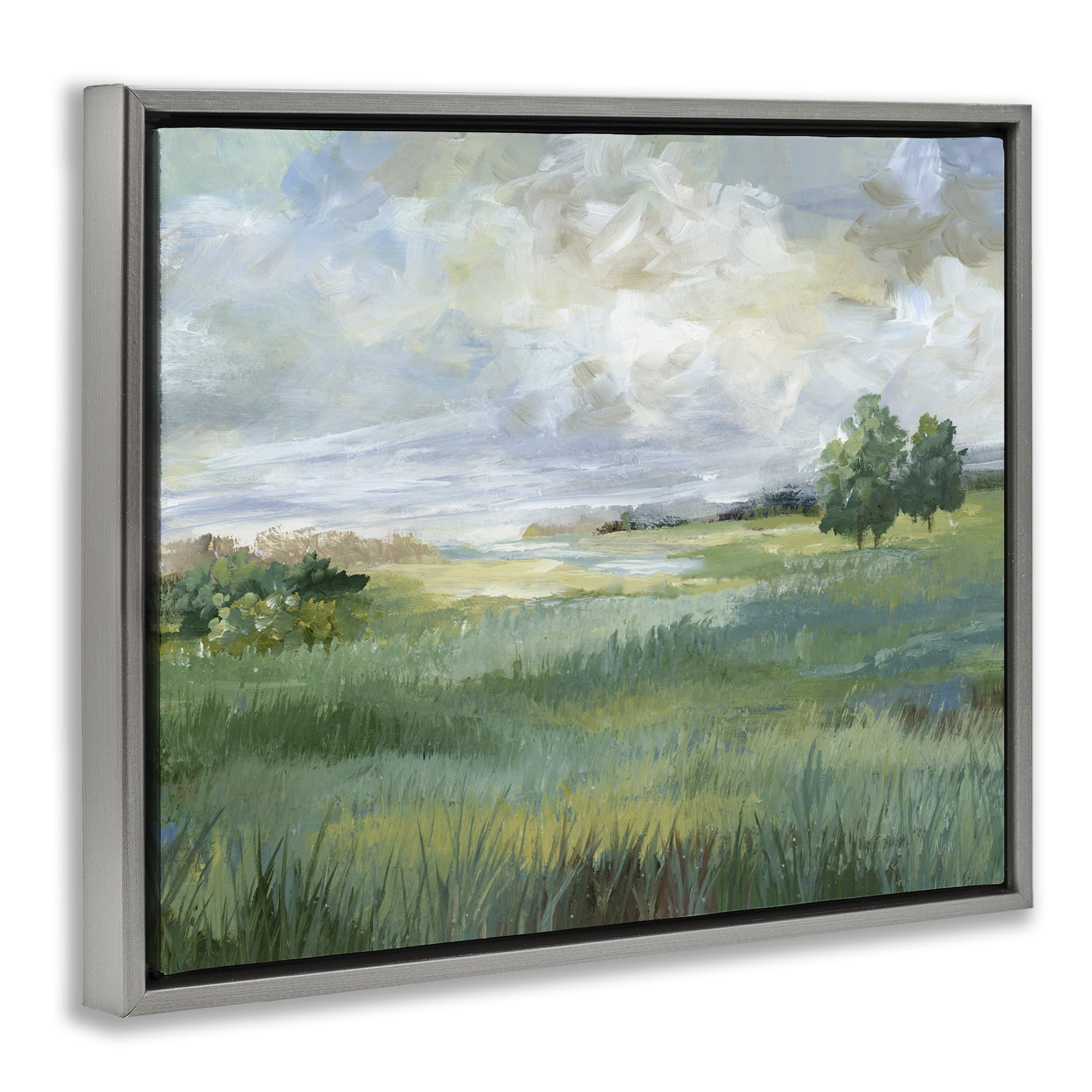 Stupell Industries Idyllic Summer Field Gray Framed Floater Canvas Wall Art, design by Nan