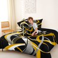 thumbnail image 4 of Homewish Yellow Abstract Lines Full Size Comforter Sets,Contemporary Aesthetic Bedding Comforter Set,Black Reversible,3 Pieces,1 Comforter and 2 Pillowcases, 4 of 7
