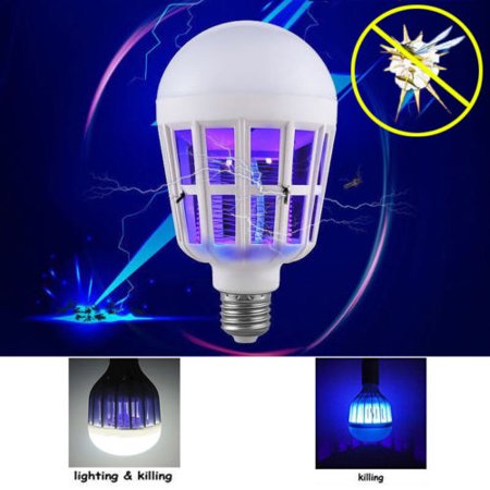 2 in 1 Bug Zapper LED Bulb, E27 15W Mosquito Killer Lamp, Pest Control Light Bulbs for Lures, Zaps & Kills
