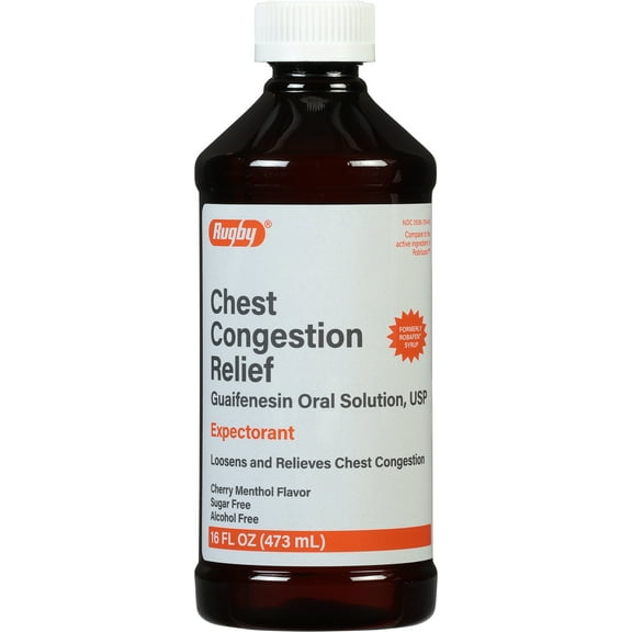 Rugby Chest Congestion Relief Guaifenesin 100 mg Oral Solution Cherry Flavor - 16 Fl Oz