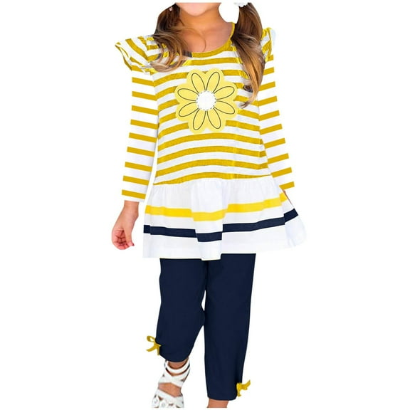 ibuvkizy Toddler Boy Girl 2 Piece Cute Outfit,Fashion Girls' Casual Long Sleeve Tops Round Neck Collar Botton Printed Long Pants Sets,3-4 Years