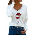 thumbnail image 2 of Pntutb Moda Mujer Cuello en V Camiseta de manga larga Otoño Navidad Impresión Blusa suelta tops Pntutb Pntutb-5122, 2 of 5