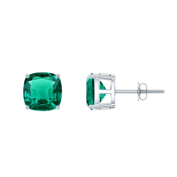 Rosec Jewels 2.75 CT Cushion Cut Lab Created Emerald Stud Earrings for Women, Lab Created Emerald Solitaire Earrings, 925 Sterling Silver