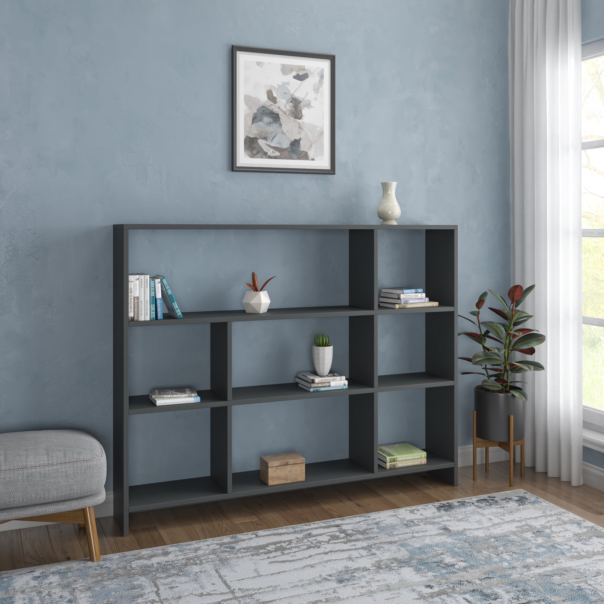 Ada Home Decor Lavina 3 Tier Open Shelf Cube Modern Bookcase, Anthracite