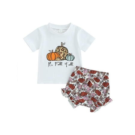 

Emmababy Baby Girls Halloween Pumpkin Print Outfit: T-Shirt and Shorts