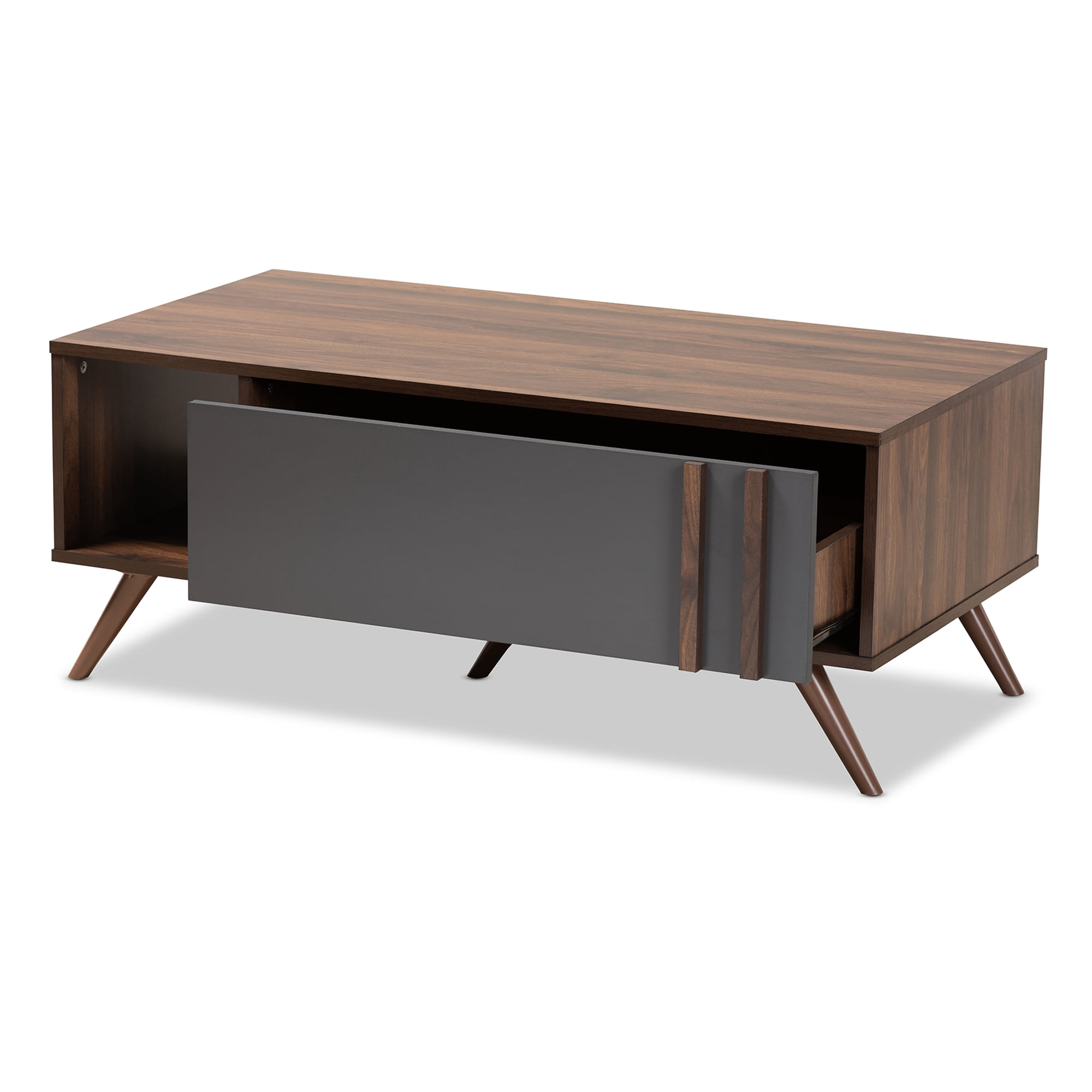 Baxton Studio Naoki Modern and Contemporary Two-Tone Grey and Walnut Finished Wood 1-Drawer Coffee Table