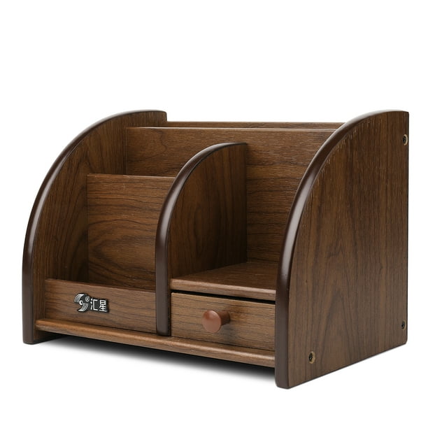 Wooden Desk Organizer w/ Drawers - Classic Wood Desktop Tabletop Sorter ...