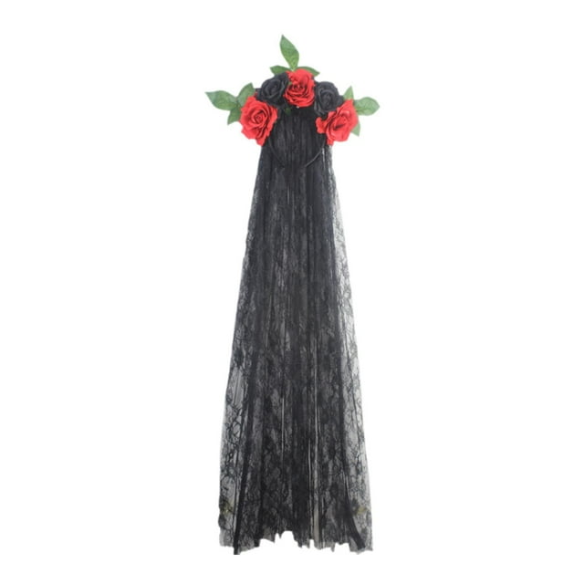 Diadema con corona de flores para Halloween, estilo gótico, para actuaciones en el escenario y juegos de rol Rojo y negro