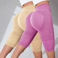 thumbnail image 2 of ManxiVoo Dual Pack Women High Waisted Textured Yoga Shorts Compression Fitness Pants for Booty Toning M Size Pink, 2 of 4
