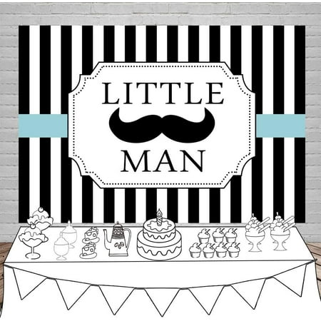 Image of 5x3ft Little Man Theme Background Vinyl Boy Baby Shower Photography Backdrop Black and White Vertical Striped Background Child Kids Baby Portraits Shoot Birthday Party Photo Prop