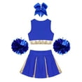 thumbnail image 4 of TiaoBug Kids Girls Cheerleading Outfit Set Sleeveless Crop Top Pleated Skirt with Pompoms And Headwear A Blue 10, 4 of 5