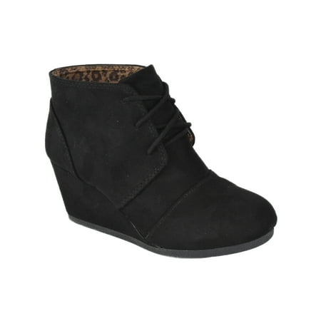 

Rex-S Black CityClassified Women Small Short Wedge Heels Ankle Boots Lace Up Booties 7.5