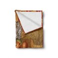 thumbnail image 2 of Harvest Soft Flannel Fleece Blanket, Retro Barn with 2 Kittens Pumpkins Dried Peppers Apples in Basket Wheat, Cozy Plush for Indoor and Outdoor Use, 50" x 60", Vermilion Orange Tan, by Ambesonne, 2 of 6