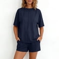 thumbnail image 3 of Sentmoon Ensembles Deux Pièces pour Femmes Mode Plage pour Femmes et Shorts de Course pour Femmes Manches Courtes Col Ras du Cou Hauts pour Femmes Été Coupe Régulière Hauts pour Femmes avec Poches P-2TG, 3 of 8