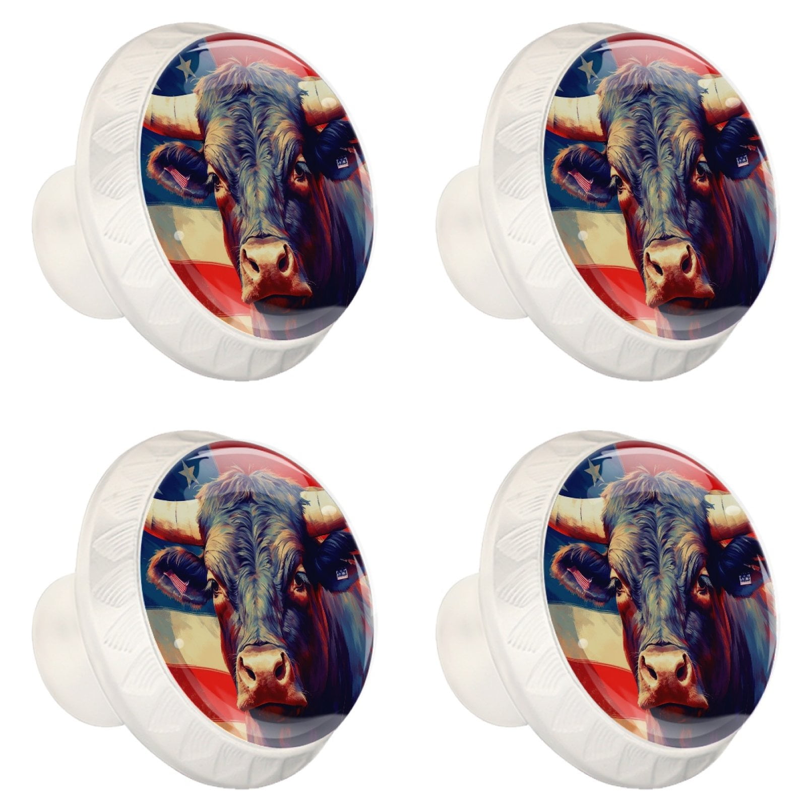 4 Pcs Cow American Flag Knobs for Kitchen Cabinet Cupboard Dresser Bookcase Drawer Pulls Handles Round Home Decor