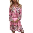 thumbnail image 2 of DYMADE Womens Floral V-Neck Bell Sleeve Swing Dress, 2 of 6