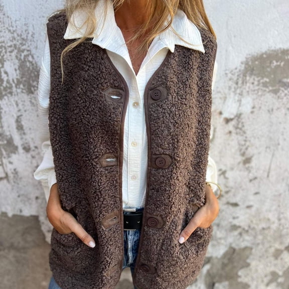 Tawop Ladies Vests Hoodless Winter Casual Fashion Fall Cotton Sleeveless Brown Vest L