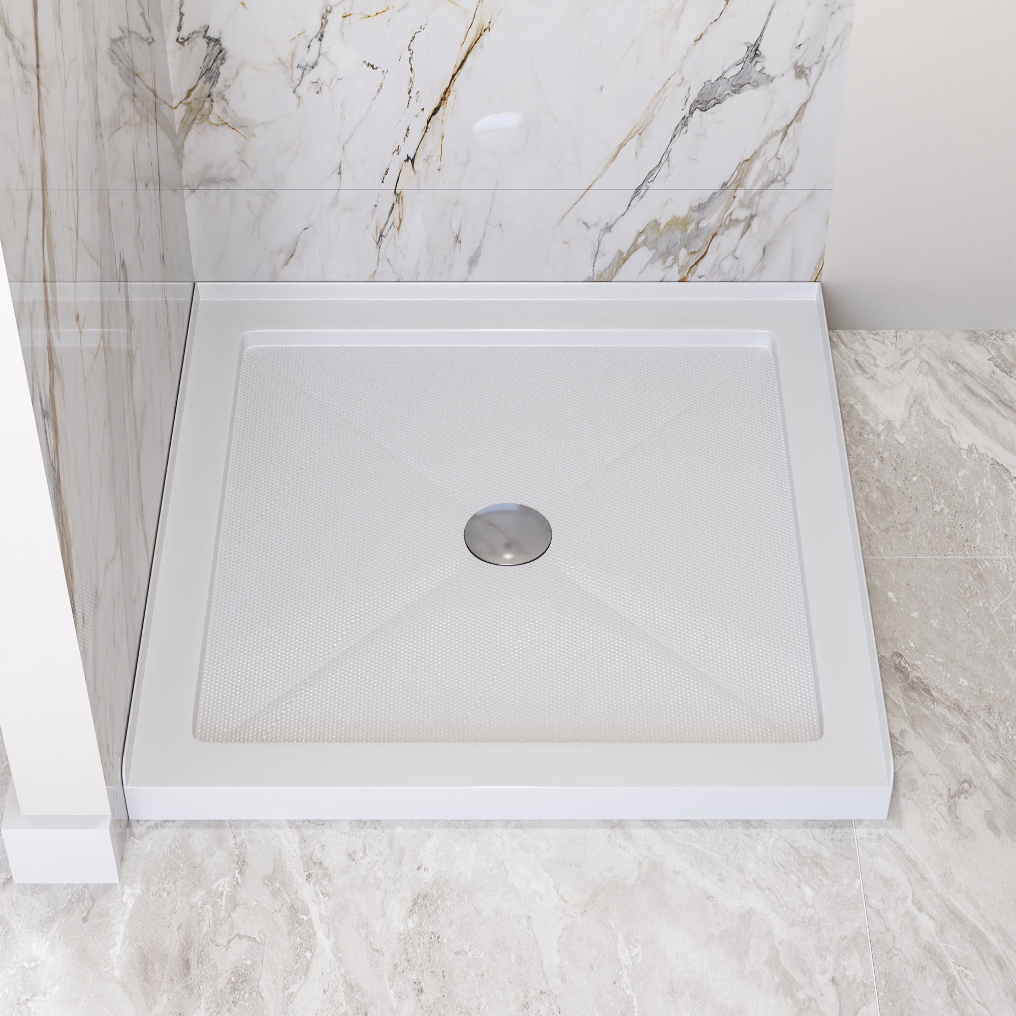 DV-1SB0111 DeerValley 35" L x 35" W Single Threshold Square White Shower Base Center Drain, Non-slip Design