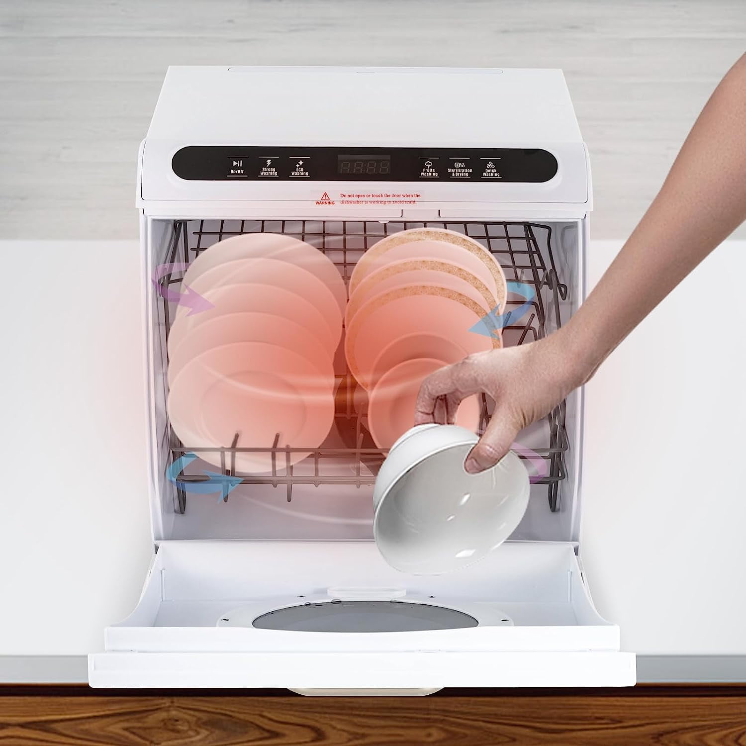 Portable Dishwasher Countertop Dishwasher Air-dry Dishwasher with 7L Built-in Water Tank Deep 360° Dual Spray Cleaning Machine Mini Dishwasher for Apartments& RVs