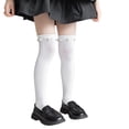 thumbnail image 2 of fnnxnal Girls Knee High Socks White Cotton Ribbed Pearl Decorated Stretchy School Uniform for 3-13 Years,Size 8-13T, 2 of 8