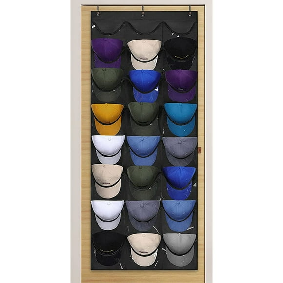 2024 TEMU Organisateur de Chapeaux en Maille à 24 Poches, Sac de Rangement Suspendu - Solution de Garde-Robe Murale Gain de Place pour Casquettes de Baseball et Accessoires, Tissu Durable, Installation Facile, Gris