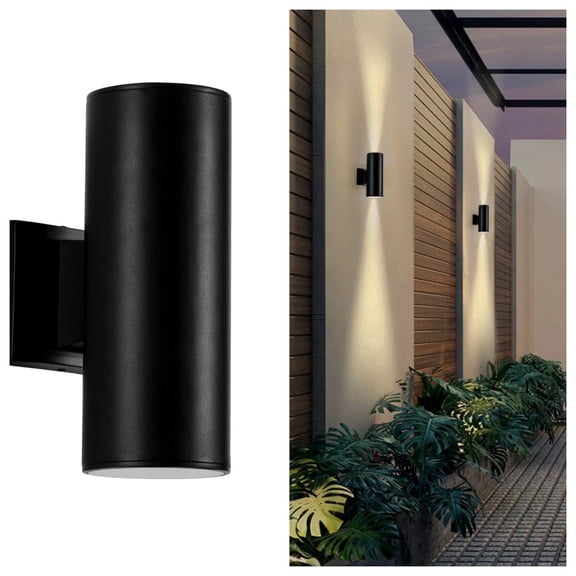 Cedar Hill Outdoor Wall Light,Up Down Light, Cylinder Exterior Wall Sconce for for Porch, Backyard and Patio (Black)
