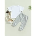thumbnail image 3 of Kids Boys Girls Short Sleeve Round Neck Letters Print Tops Drawstring Jogger Pants Casual Outfits, 3 of 7
