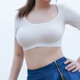 thumbnail image 4 of Camiseta Sexy para mujer, Tops cortos transparentes de malla de seda helada en blanco y negro, camisetas de manga corta sólidas de verano, ropa femenina, 4 of 4
