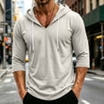 thumbnail image 2 of Mens Hoodie Pullover Thin 3/4 Sleeve Drawstring Pullover Hoodie Casual Sweatshirts with Hood Lightweight Hoodies Light Gray 2XL, 2 of 7