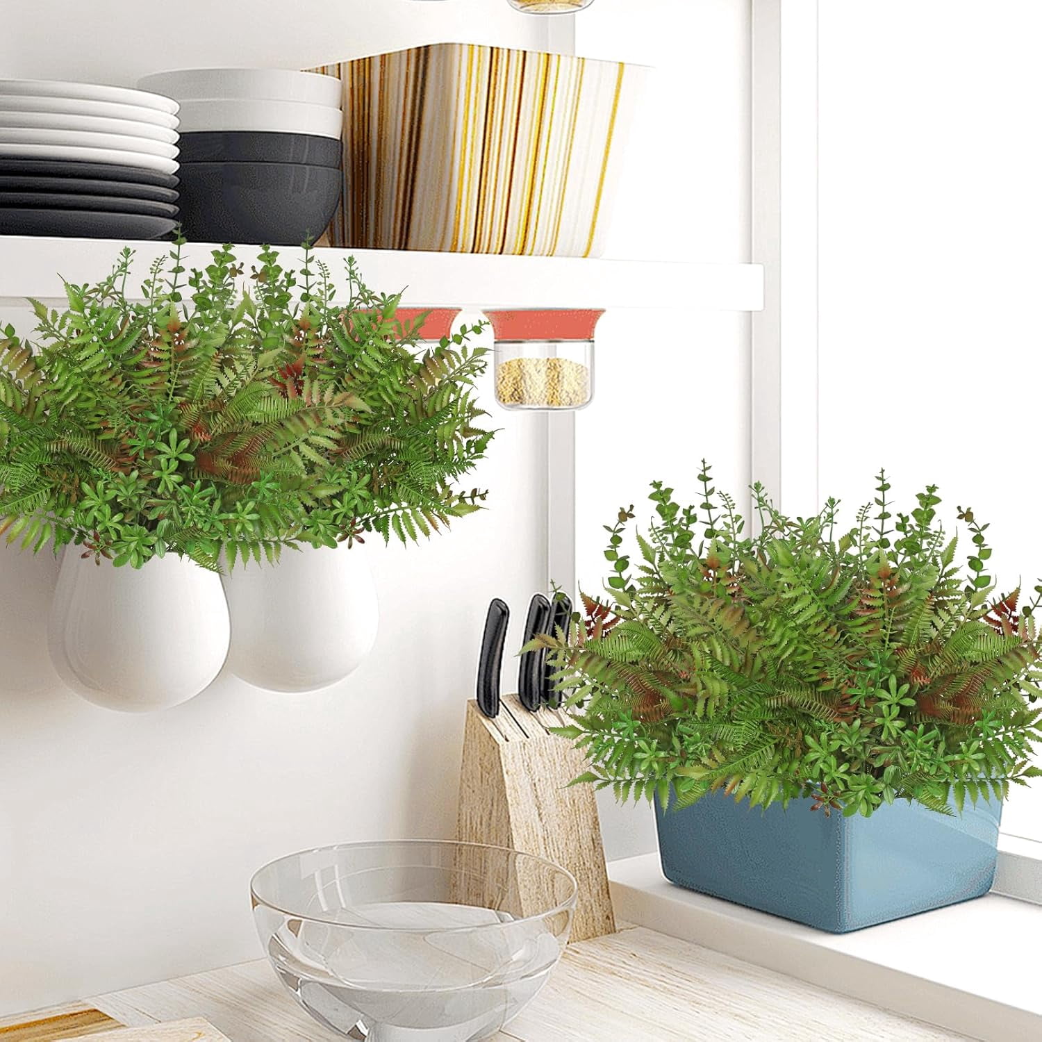Mixed Eucalyptus Leaves Stems 12PCS, Artificial Plants Boston Fern Fake Branches Faux Shrub Bushes Greenery UV Resistant Plant for Vase Wedding Floral Outdoor Indoor Decor