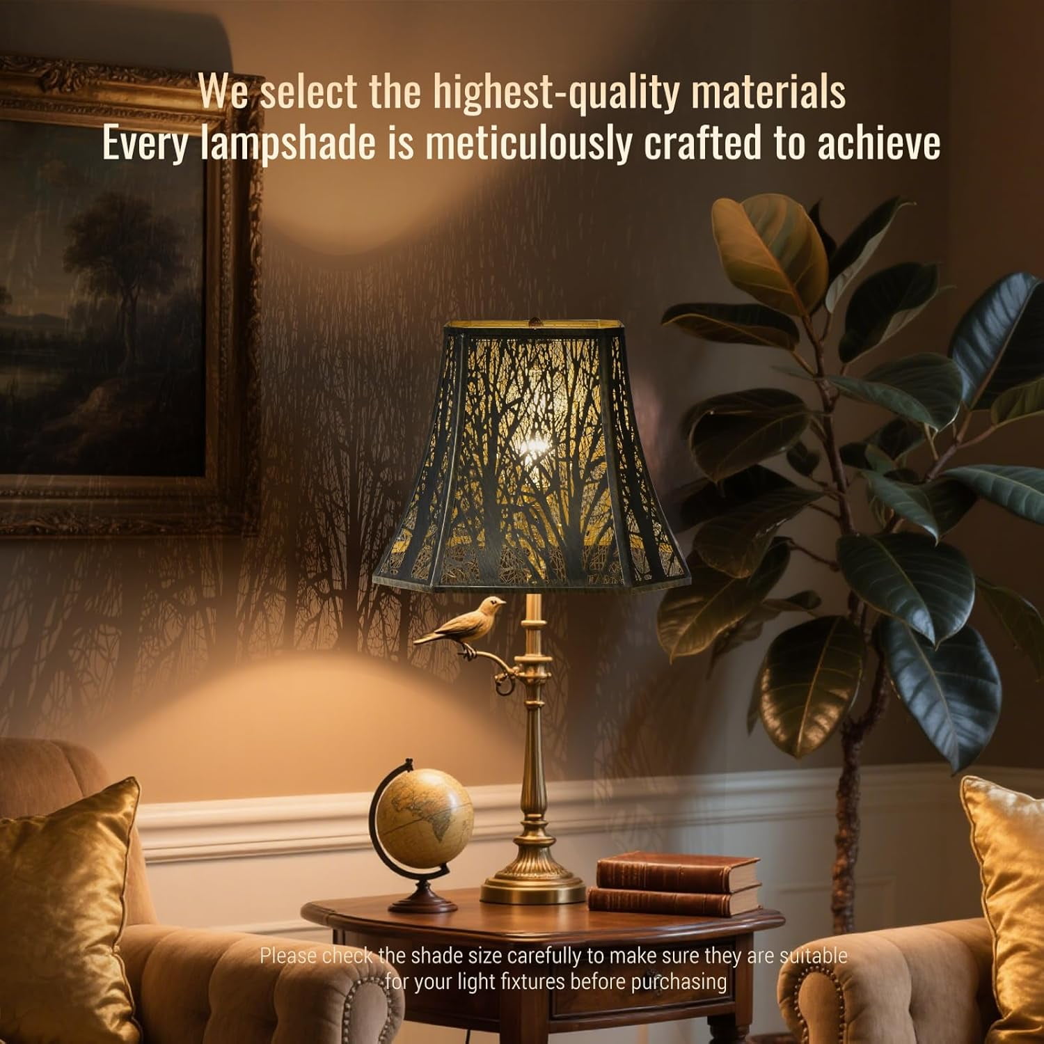 Large Bell Lamp Shades For Floor Lamp,SWAIFDEE Metal Square Lampshade For Table Lamps with Tree Pattern 8x14x11"H Spider Bronze Lamp Cover