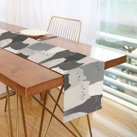 Yayeee Table Runner 70 inches Long Home Kitchen Dinning Party Decoration, Gray Cute Cats