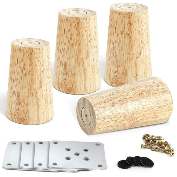 Set Of 4 Wooden Furniture Legs, 8cm Replacement Sofa Legs, Coffee Table Legs, With Accessories(right Angle Design)