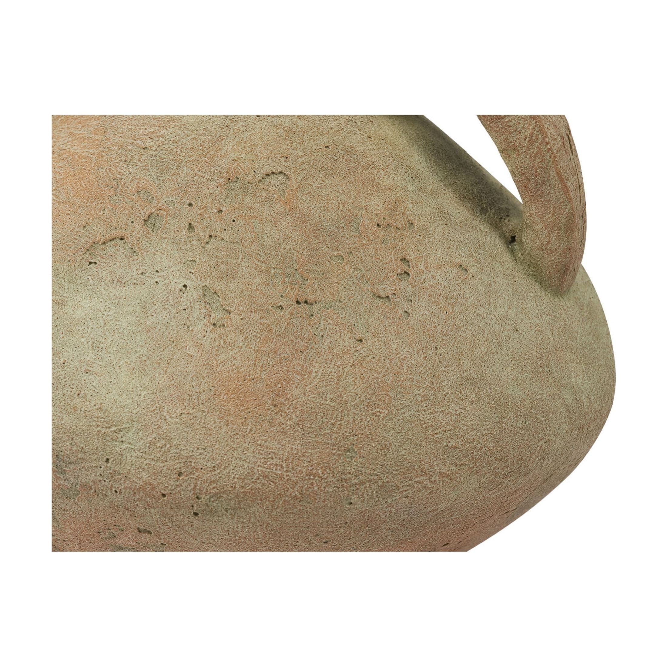 DecMode 7" Antique Style Textured Beige Ceramic Vase with Handles