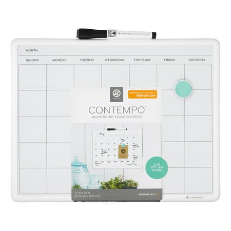 Student Dry Erase Boards - U Brands Contempo Magnetic Monthly Calendar Dry Erase Board, 11 x 14 Inches, White Frame