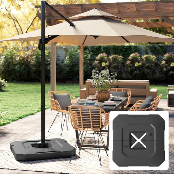 Outsunny 2-Piece Cantilever Offset Patio Umbrella Base Weight Set, 231 lb Heavy Duty Water or Sand Fillable Outdoor Offset Umbrella Weights, Black